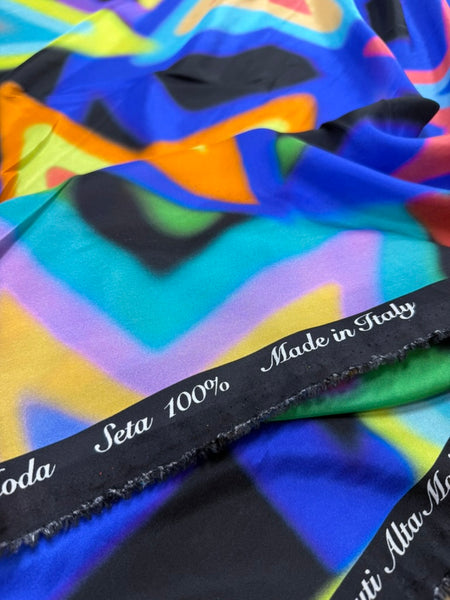 S-9246W RAINBOW STAR PRINT SILK CHARMEUSE. ITALY