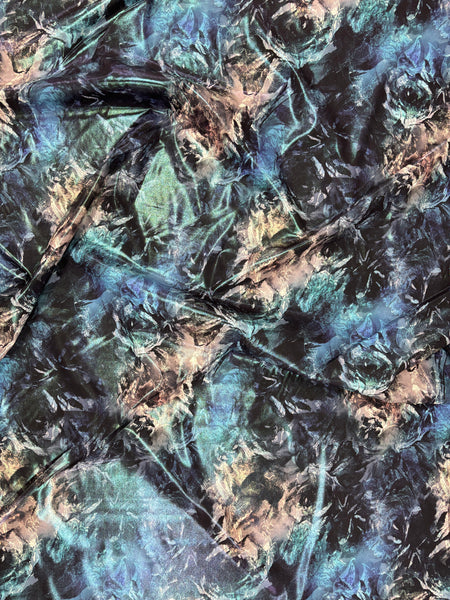 S-9283W ABSTRACT PRINT LAMINATED SILK CREPE DE CHINE. MADE IN ITALY.