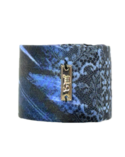 SB-1007 “BLUE ECLIPSE" - DESIGNER SILK SNAP BRACELET "SAMS MAISON" - MADE IN FRANCE