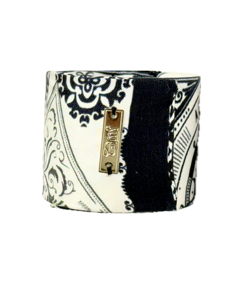 SB-1010 “VINTAGE COMPASS PRINT" - DESIGNER SILK SNAP BRACELET "SAMS MAISON" - MADE IN FRANCE