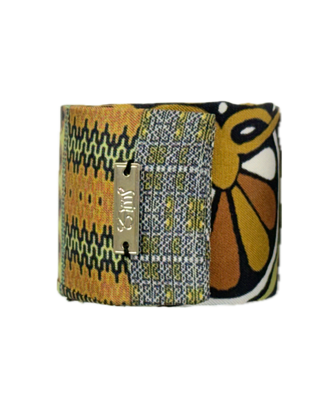SB-1011 “RETRO MEDALLION " - DESIGNER SILK SNAP BRACELET "SAMS MAISON" - MADE IN FRANCE