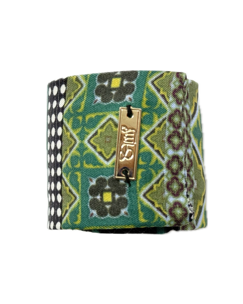 SB-1012 “EMERALD MOSAIC" - DESIGNER SILK SNAP BRACELET "SAMS MAISON" - MADE IN FRANCE