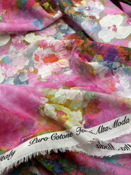 CP-9082W EXCLUSIVE MONET-INSPIRED PRINT COTTON SILK VOILE. ITALY
