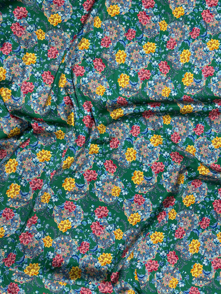 S-9282W FLORAL PRINT STRETCH SILK CHARMEUSE. MADE IN ITALY.
