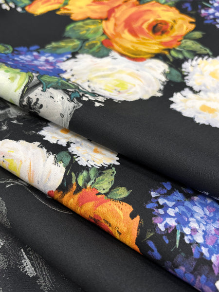 CP-9231W WATERCOLOR FLORAL PRINT STRETCH COTTON POPLIN SATIN FINISH. ITALY.