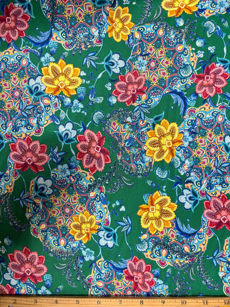 S-9282W FLORAL PRINT STRETCH SILK CHARMEUSE. MADE IN ITALY.