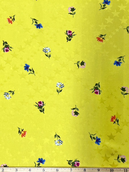 S-7790W DESIGNER STARS AND FLORWERS PRINT SILK CHARMEUSE SATIN BACK. ITALY
