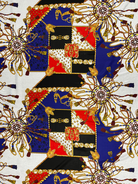 S-7786W EXCLUSIVE DESIGNER NAUTICAL PRINT SILK VISCOSE CHARMEUSE. ITALY