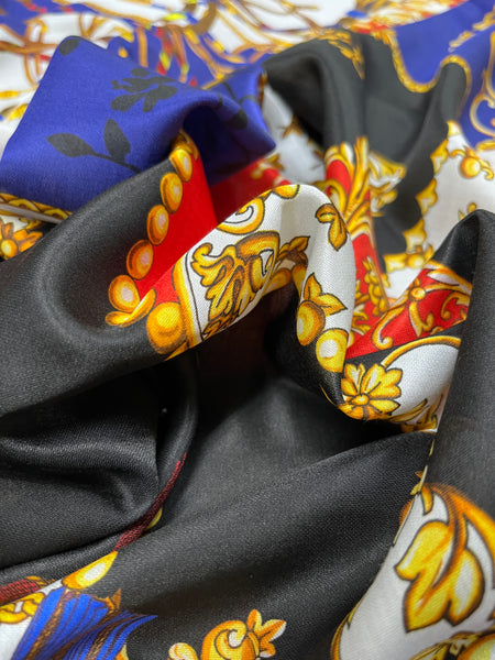 S-7786W EXCLUSIVE DESIGNER NAUTICAL PRINT SILK VISCOSE CHARMEUSE. ITALY