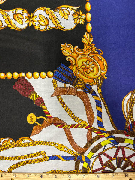 S-7786W EXCLUSIVE DESIGNER NAUTICAL PRINT SILK VISCOSE CHARMEUSE. ITALY