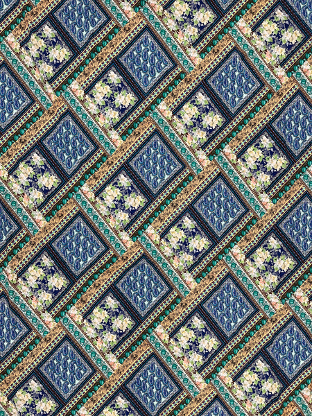 RV-8009W BANDANA PATCHWORK PRINT VISCOSE CHALLIS. ITALY