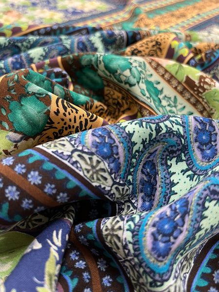RV-8009W BANDANA PATCHWORK PRINT VISCOSE CHALLIS. ITALY