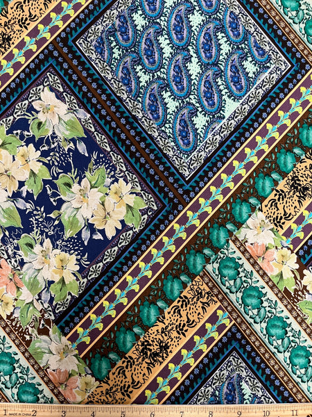 RV-8009W BANDANA PATCHWORK PRINT VISCOSE CHALLIS. ITALY