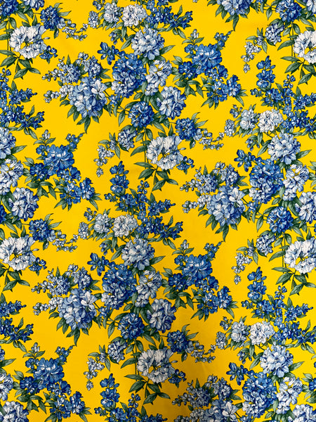 EU-7986W-A DESIGNER LOBELIA PRINT 2-PLY VISCOSE CREPE. EMANUEL UNGARO. ITALY
