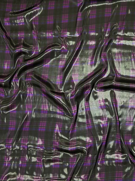 S-8061W DESIGNER PLAID PRINT LIQUID LOOK 2-PLY SILK CHARMEUSE. RALPH LAUREN. ITALY