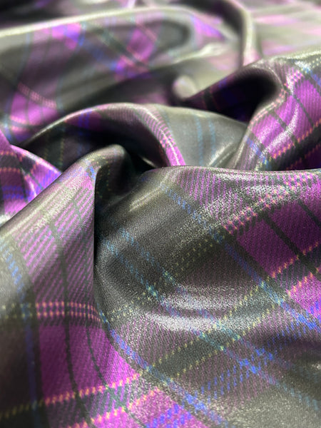 S-8061W DESIGNER PLAID PRINT LIQUID LOOK 2-PLY SILK CHARMEUSE. RALPH LAUREN. ITALY