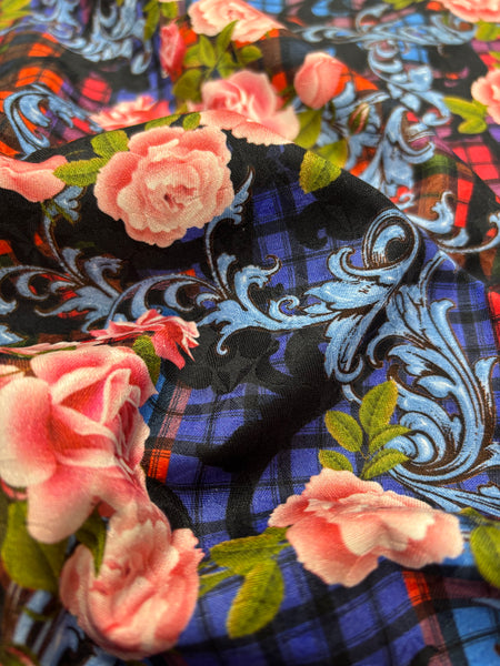 CP-9209W ROSE PRINT FINE JACQUARD BACK STRETCH COTTON SATEEN. ITALY.