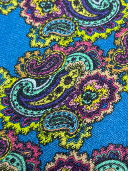 WC-9296W DIGITAL PAISLEY FLAME PRINT WOOL TWILL CHALLIS. MADE IN ITALY.