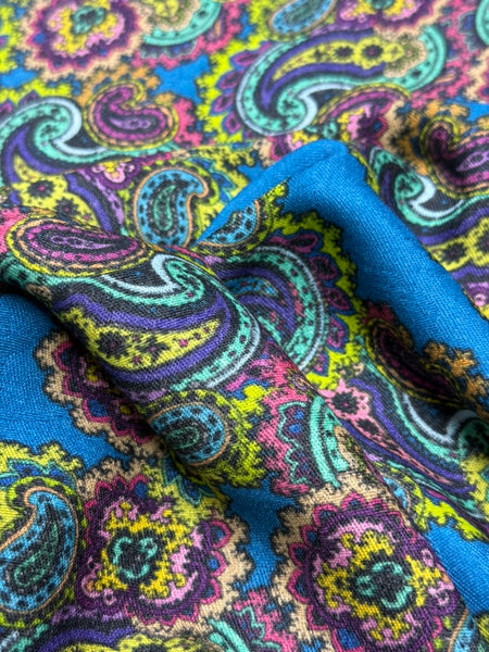 WC-9296W DIGITAL PAISLEY FLAME PRINT WOOL TWILL CHALLIS. MADE IN ITALY.