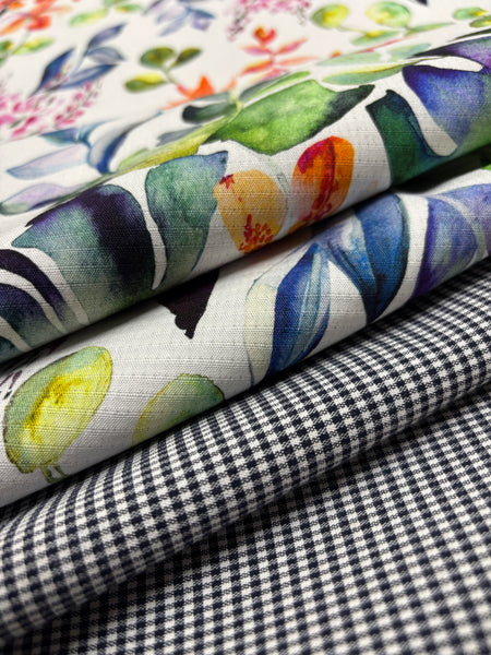 CVT-9276W DOUBLE FACED TROPICAL FLORAL PRINT GINGHAM BACK TECHNO STRETCH COTTON VISCOSE. ITALY