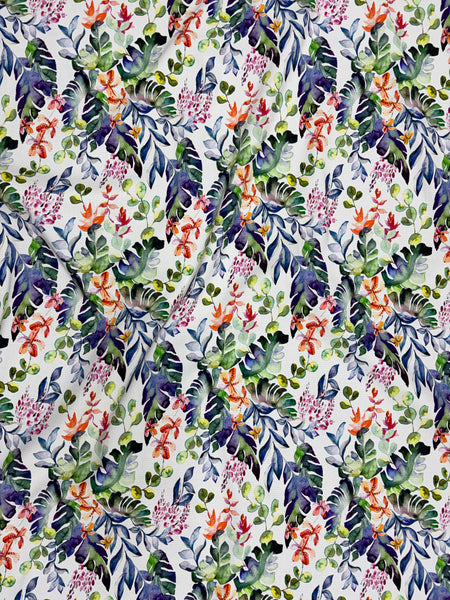 CVT-9276W DOUBLE FACED TROPICAL FLORAL PRINT GINGHAM BACK TECHNO STRETCH COTTON VISCOSE. ITALY