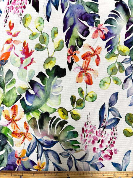 CVT-9276W DOUBLE FACED TROPICAL FLORAL PRINT GINGHAM BACK TECHNO STRETCH COTTON VISCOSE. ITALY