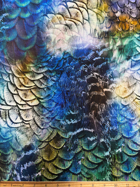 CVT-9277W DOUBLE FACED PEACOCK FEATHER PRINT GINGHAM BACK TECHNO STRETCH COTTON VISCOSE. ITALY