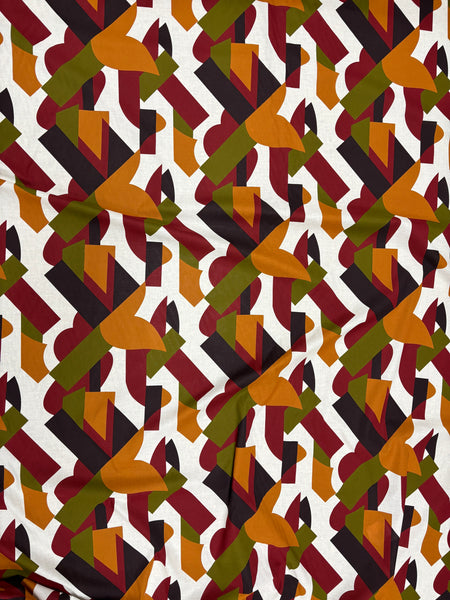 REF-107 GEO ABSTRACT PRINT COTTON POPLIN. ITALY. A CUT OF 1-7/8 YARDS.