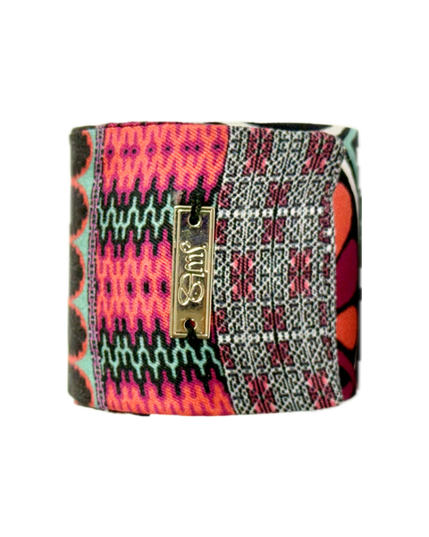 SB-1008 “BOHO MEDALLION MIXED-PRINT " - DESIGNER SILK SLAP BRACELET "SAMS MAISON" - MADE IN FRANCE