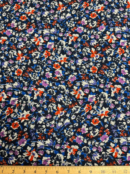 REF-164 FLOWER PRINT SILK VISCOSE CREPPON. ITALY. A CUT OF 1 YARD.
