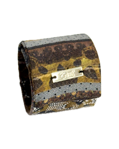 SB-1009 “WILD LACE LEOPARD MIXED-PRINT" - DESIGNER SILK SLAP BRACELET "SAMS MAISON" - MADE IN FRANCE