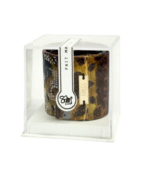 SB-1009 “WILD LACE LEOPARD MIXED-PRINT" - DESIGNER SILK SLAP BRACELET "SAMS MAISON" - MADE IN FRANCE