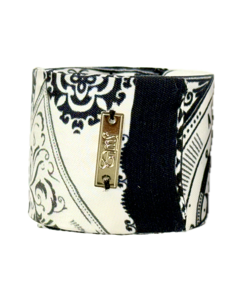SB-1010 “VINTAGE COMPASS FLORAL PRINT" - DESIGNER SILK SLAP BRACELET "SAMS MAISON" - MADE IN FRANCE