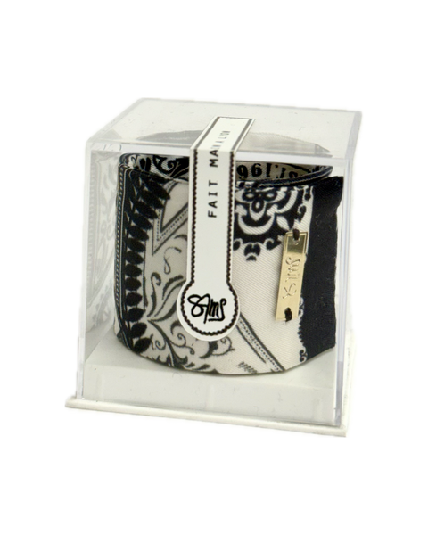 SB-1010 “VINTAGE COMPASS FLORAL PRINT" - DESIGNER SILK SLAP BRACELET "SAMS MAISON" - MADE IN FRANCE