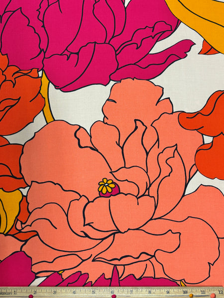 RV-9041W LARGE FLORAL PRINT VISCOSE CHALLIS. ITALY.