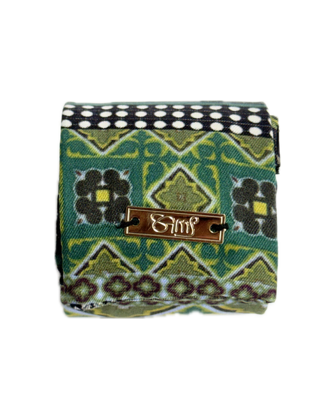 SB-1012 “EMERALD TILE MOSAIC MIXED-PRINT" - DESIGNER SILK SLAP BRACELET "SAMS MAISON" - MADE IN FRANCE