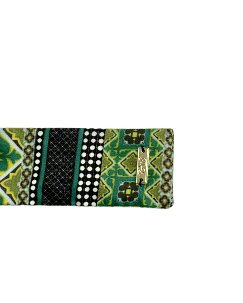 SB-1012 “EMERALD TILE MOSAIC MIXED-PRINT" - DESIGNER SILK SLAP BRACELET "SAMS MAISON" - MADE IN FRANCE