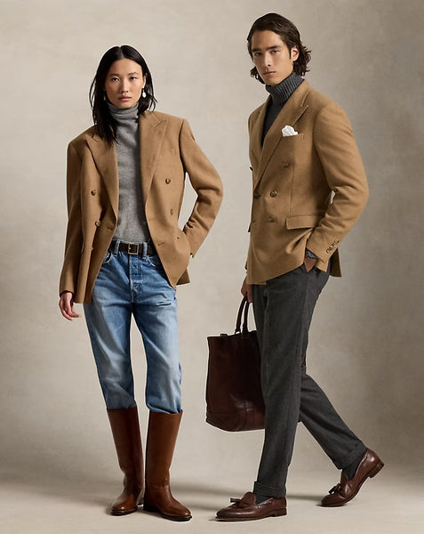 WC-9272W-A DESIGNER VIRGIN WOOL CAMEL HAIR COATING. RALPH LAUREN. ITALY