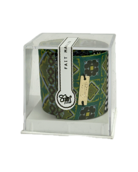 SB-1012 “EMERALD TILE MOSAIC MIXED-PRINT" - DESIGNER SILK SLAP BRACELET "SAMS MAISON" - MADE IN FRANCE