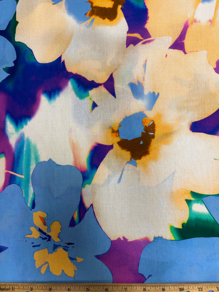 RV-9168W DIGITAL WATERCOLOR FLORAL PRINT VISCOSE GAUZE CREPE HAND. ITALY