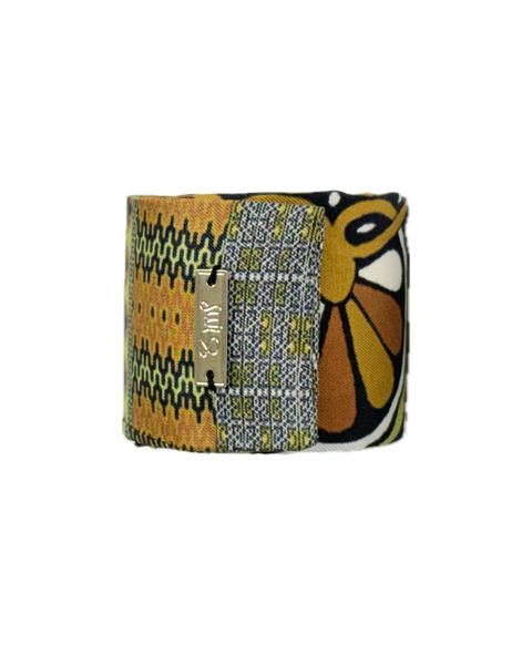 SB-1011 “RETRO MEDALLION SCROLL MIXED-PRINT" - DESIGNER SILK SLAP BRACELET "SAMS MAISON" - MADE IN FRANCE