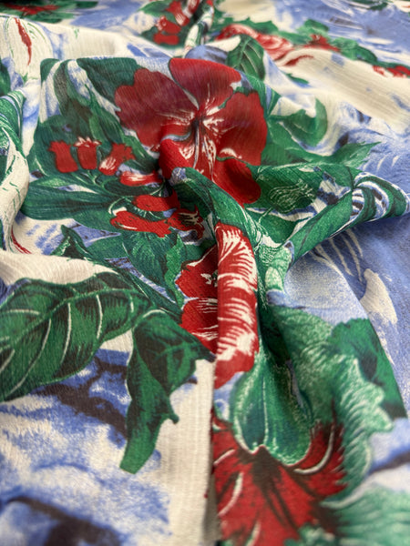 S-9253W LARGE HIBISCUS FLOWER PRINT SILK CREPON. ITALY