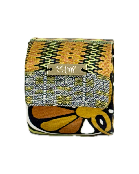 SB-1011 “RETRO MEDALLION SCROLL MIXED-PRINT" - DESIGNER SILK SLAP BRACELET "SAMS MAISON" - MADE IN FRANCE