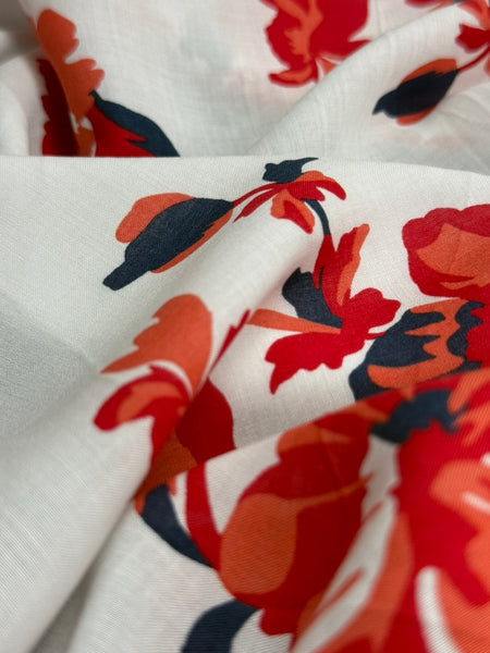 REF-157 FLOWER PRINT VISCOSE CHALLIS. FRANCE. A CUT OF 1-1/2 YARDS.