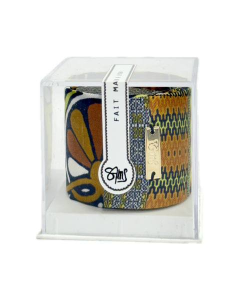 SB-1011 “RETRO MEDALLION SCROLL MIXED-PRINT" - DESIGNER SILK SLAP BRACELET "SAMS MAISON" - MADE IN FRANCE