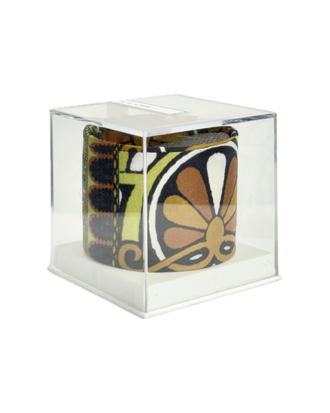 SB-1011 “RETRO MEDALLION SCROLL MIXED-PRINT" - DESIGNER SILK SLAP BRACELET "SAMS MAISON" - MADE IN FRANCE