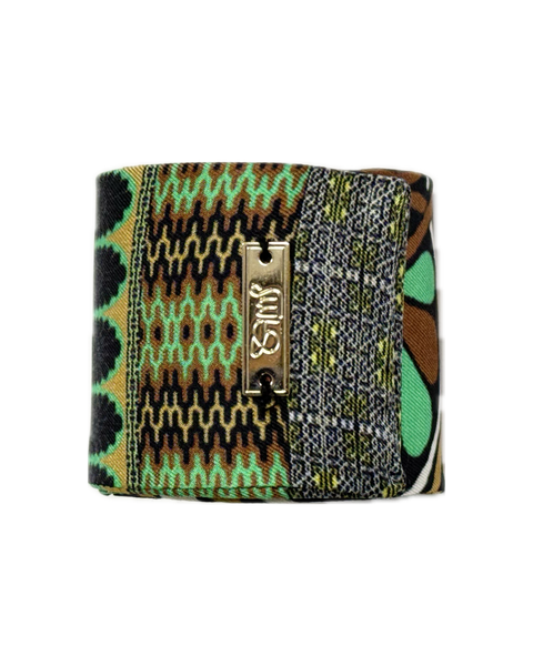 SB-1013 “ART NOUVEAU MEDALLION SCROLL MIXED-PRINT" - DESIGNER SILK SLAP BRACELET "SAMS MAISON" - MADE IN FRANCE
