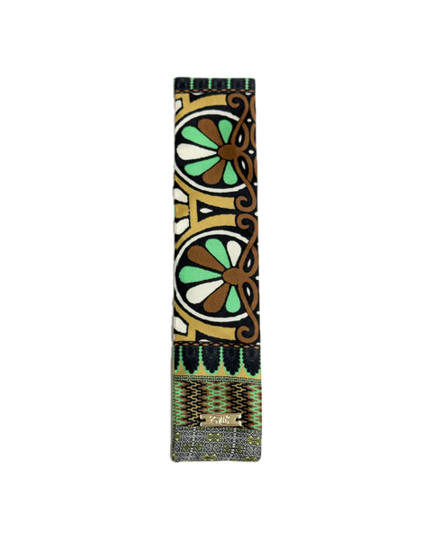 SB-1013 “ART NOUVEAU MEDALLION SCROLL MIXED-PRINT" - DESIGNER SILK SLAP BRACELET "SAMS MAISON" - MADE IN FRANCE