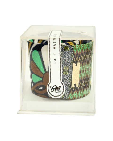 SB-1013 “ART NOUVEAU MEDALLION SCROLL MIXED-PRINT" - DESIGNER SILK SLAP BRACELET "SAMS MAISON" - MADE IN FRANCE