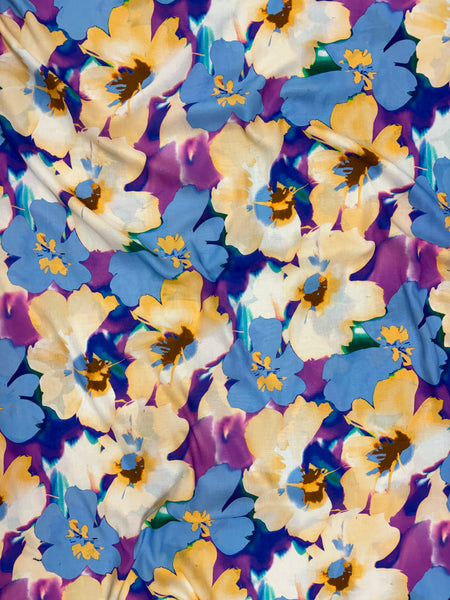 RV-9168W DIGITAL WATERCOLOR FLORAL PRINT VISCOSE GAUZE CREPE HAND. ITALY